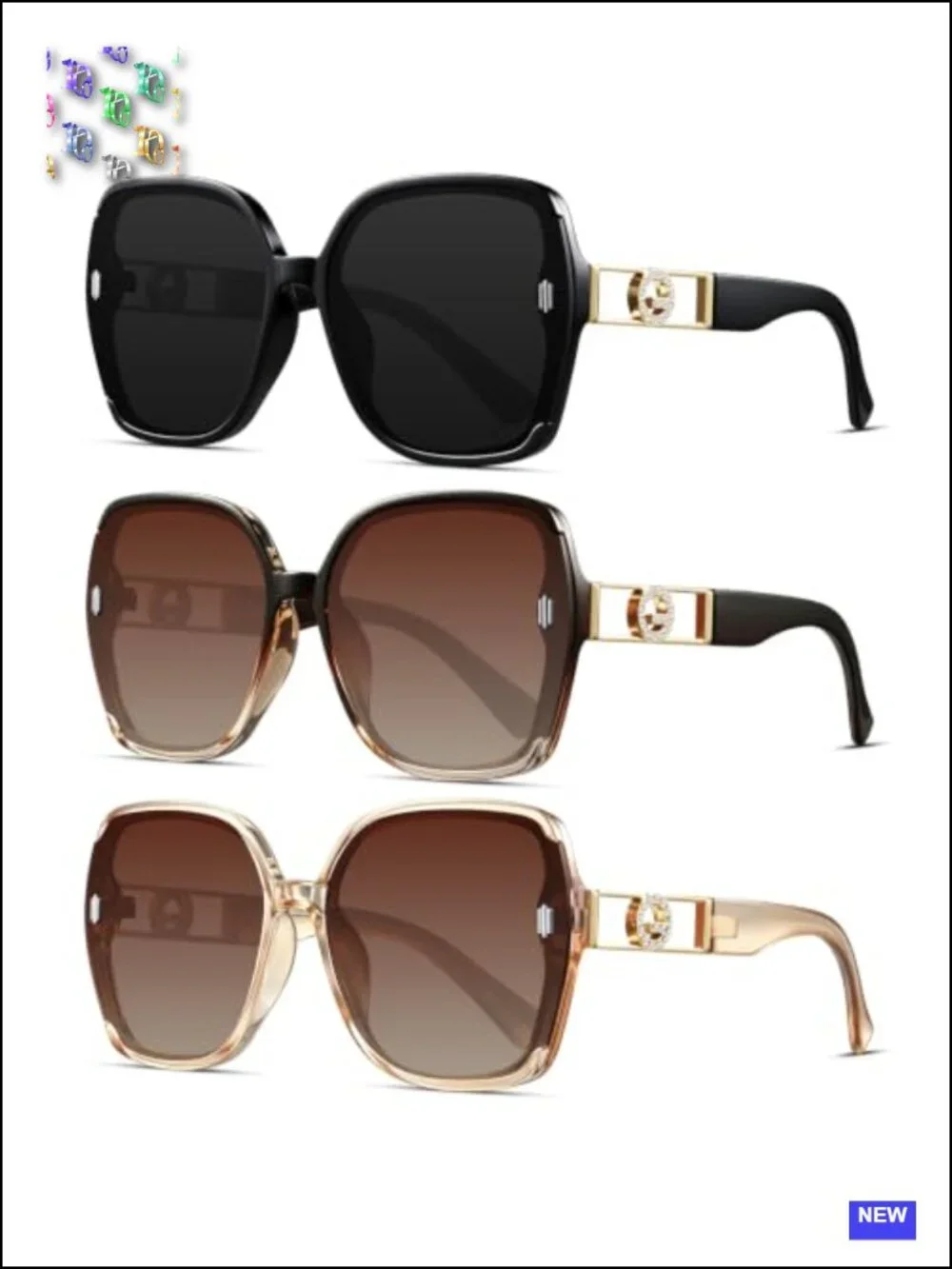 3 Pack Retro Oversized Square Sunglasses for Women UV Protection Lightweight